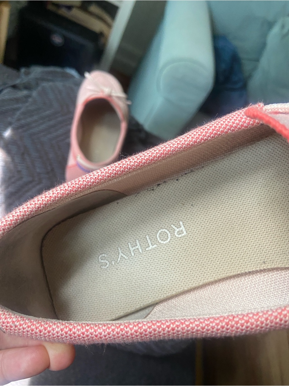 Rothy's Pink Knit Slip-On Loafers with Cream Laces - Picture 7 of 9